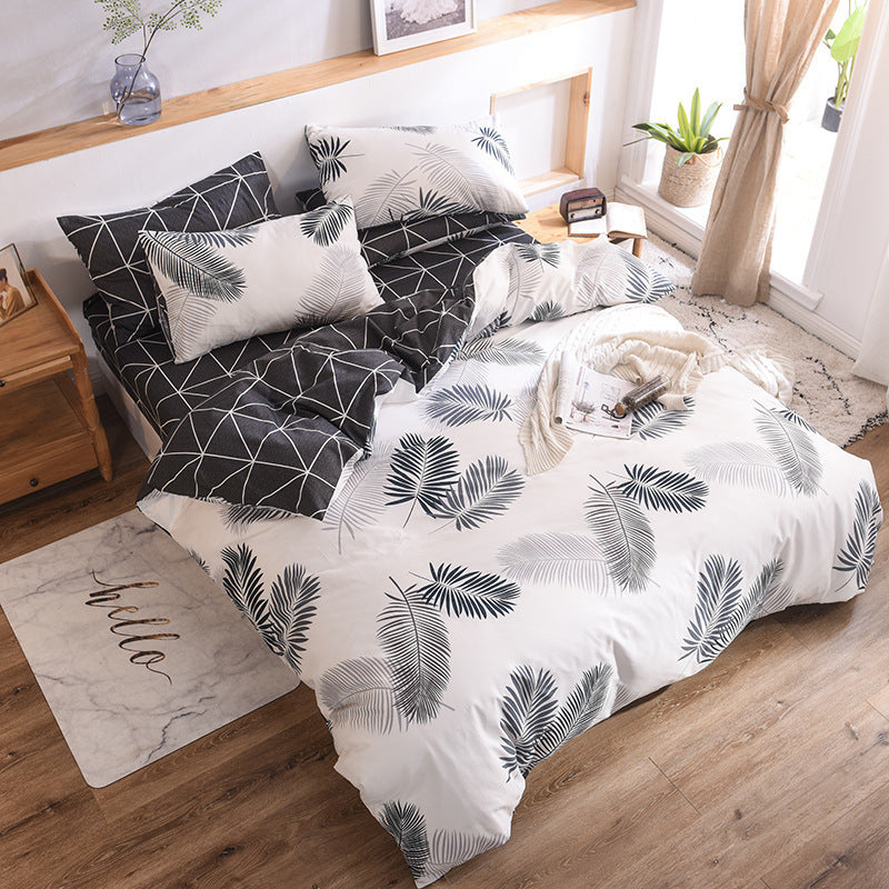 HKM-632915 Nordic-style Four-Piece Cotton Bedding Set with Geometric Patterns