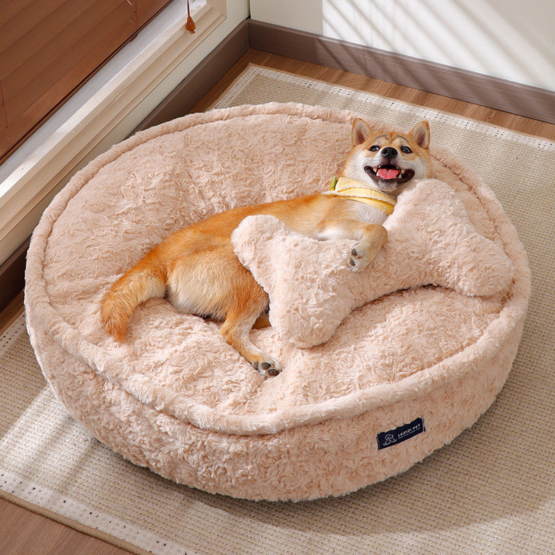 HKM-6329277 Warm and Bite-Resistant Round Nest Doghouse in Milk Tea Color