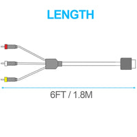 HKM-633107 1.8M Gold-Plated RCA AV Cable for Nintendo WII/WII U Console to TV Connection