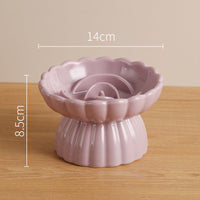 HKM-6331197 Elevated Ceramic Slow Feed Bowl for Cats and Small Dogs, Flower Pool Design with Raised Edges
