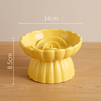 HKM-6331197 Elevated Ceramic Slow Feed Bowl for Cats and Small Dogs, Flower Pool Design with Raised Edges