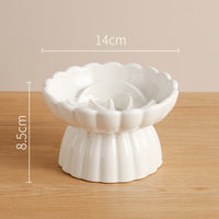 HKM-6331197 Elevated Ceramic Slow Feed Bowl for Cats and Small Dogs, Flower Pool Design with Raised Edges