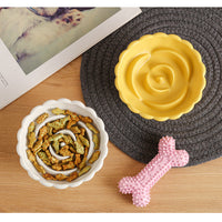 HKM-6331197 Elevated Ceramic Slow Feed Bowl for Cats and Small Dogs, Flower Pool Design with Raised Edges