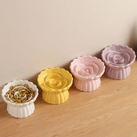 HKM-6331197 Elevated Ceramic Slow Feed Bowl for Cats and Small Dogs, Flower Pool Design with Raised Edges