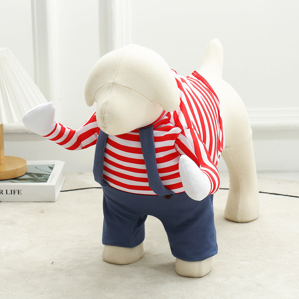 HKM-6331581 Creative Striped Dog Jumpsuit for Halloween - Pet Clothing in S, M, L Sizes