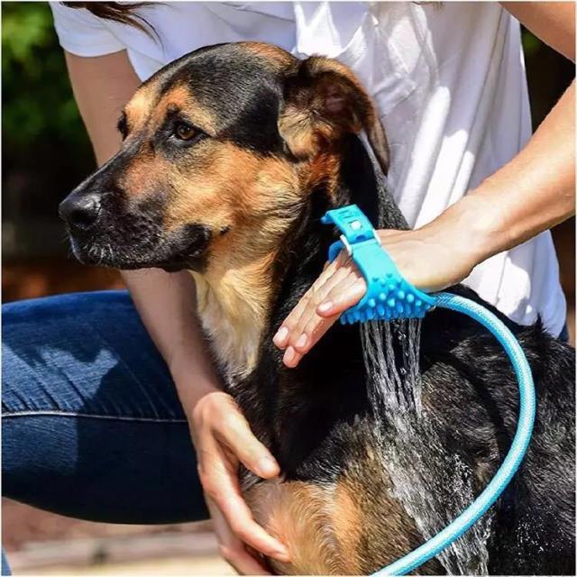 HKM-6332861 Pet Bath Sprinkler and Brush System - Silicone Bathing Tool with Metal Adapter Options