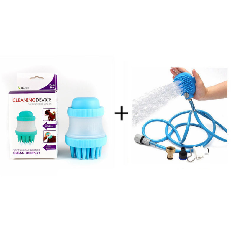 HKM-6332861 Pet Bath Sprinkler and Brush System - Silicone Bathing Tool with Metal Adapter Options
