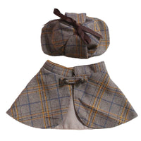HKM-6333373 Detective Style Pet Cloak and Hat Set for Dogs and Cats in Khaki Plaid, Casual Fit