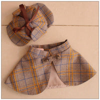 HKM-6333373 Detective Style Pet Cloak and Hat Set for Dogs and Cats in Khaki Plaid, Casual Fit