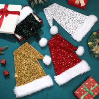HKM-633363 Festive Long Sequin Cap in Gold, Red, Blue, and Green - Eye-Catching Holiday Accessory