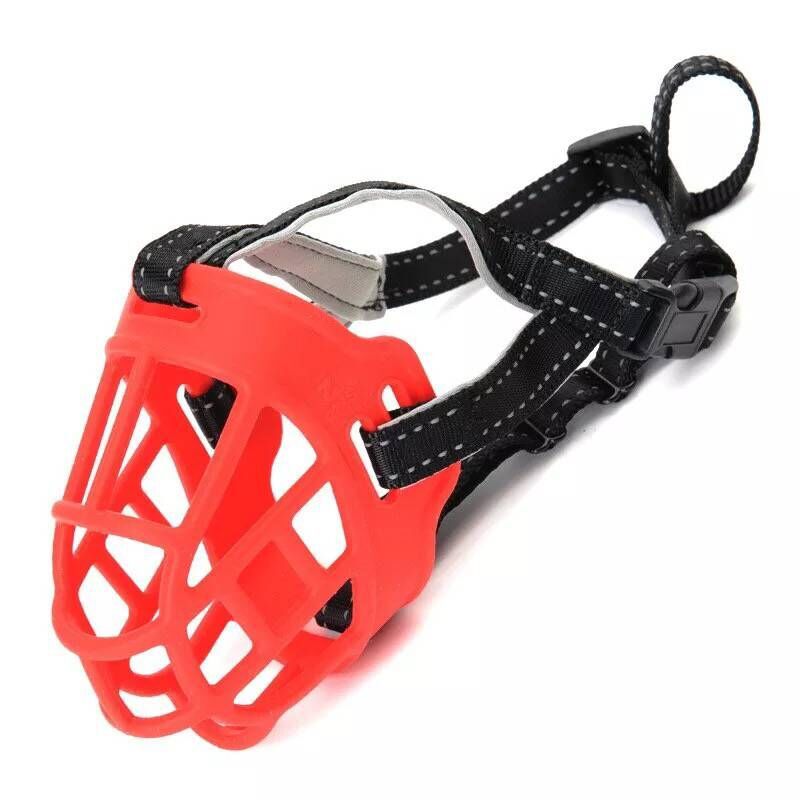 HKM-6334653 Soft Silicone Dog Muzzle for Bite and Bark Control - Red/Black Colors