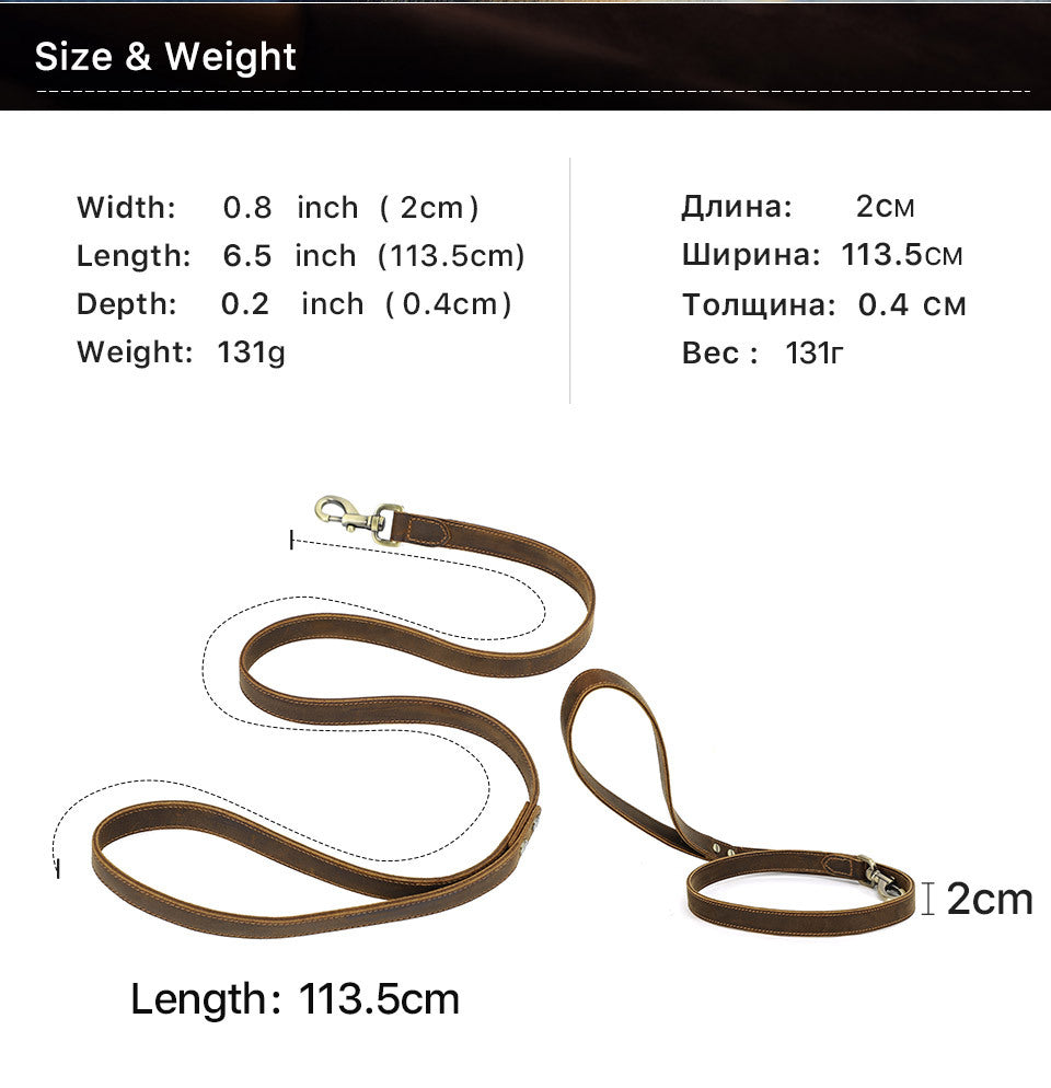 HKM-6334781 Handcrafted Crazy Horse Leather Dog Leash - 2cm Wide Brown Traction Rope