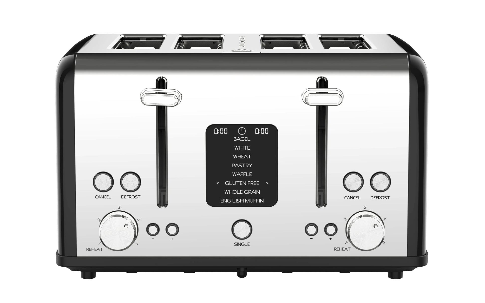 HKM-633491 Digital Display Stainless Steel 4-Slice Electric Toaster with Adjustable Settings