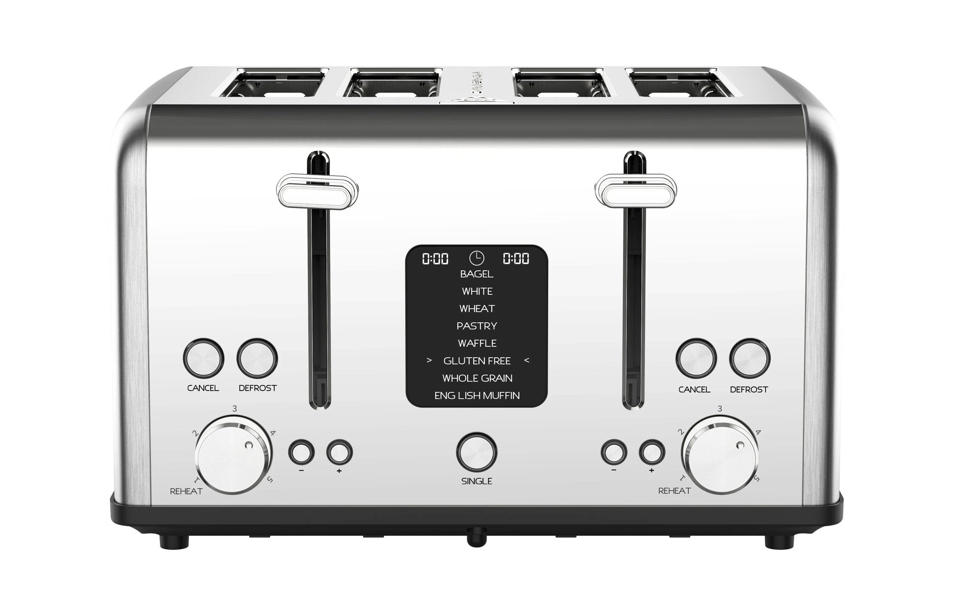 HKM-633491 Digital Display Stainless Steel 4-Slice Electric Toaster with Adjustable Settings