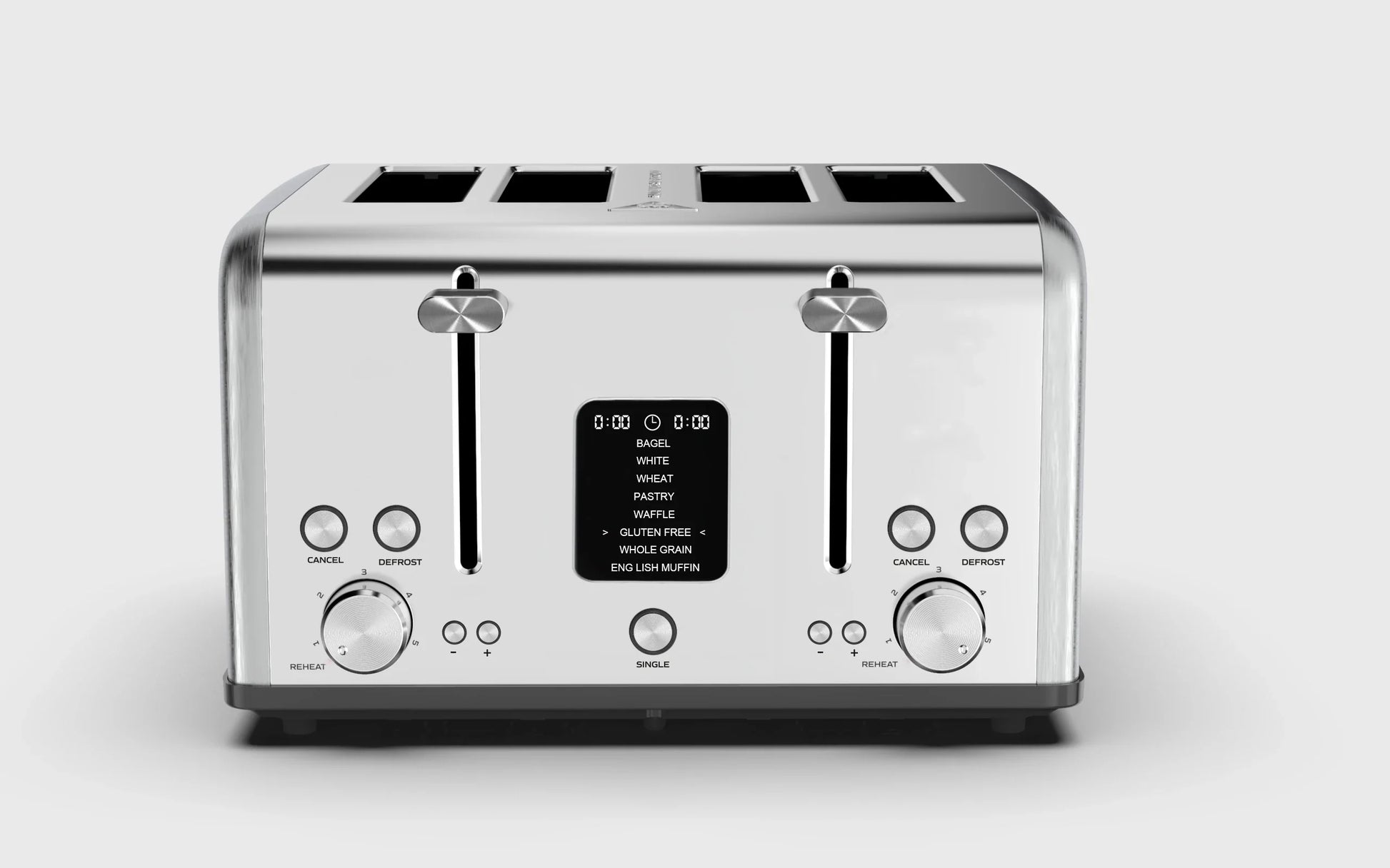 HKM-633491 Digital Display Stainless Steel 4-Slice Electric Toaster with Adjustable Settings