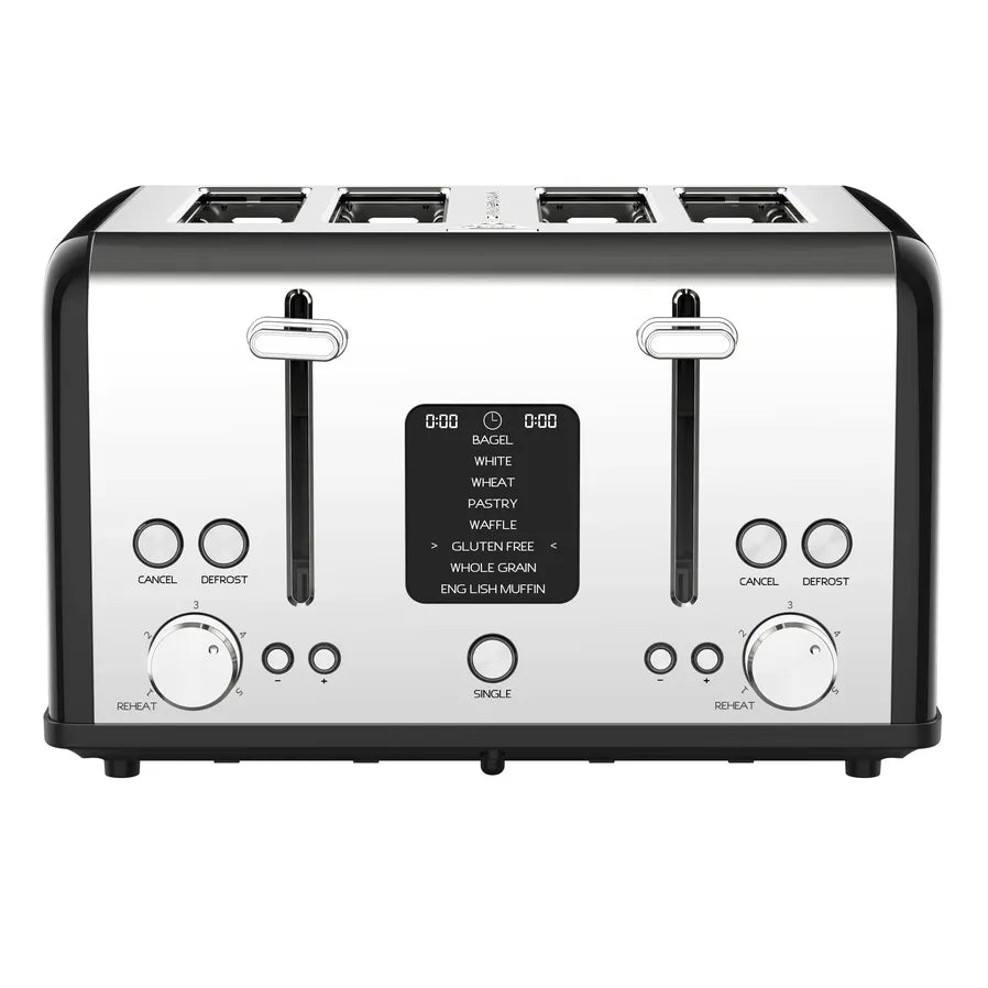 HKM-633491 Digital Display Stainless Steel 4-Slice Electric Toaster with Adjustable Settings