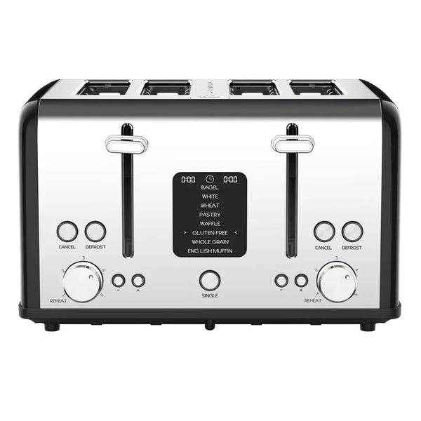 HKM-633491 Digital Display Stainless Steel 4-Slice Electric Toaster with Adjustable Settings