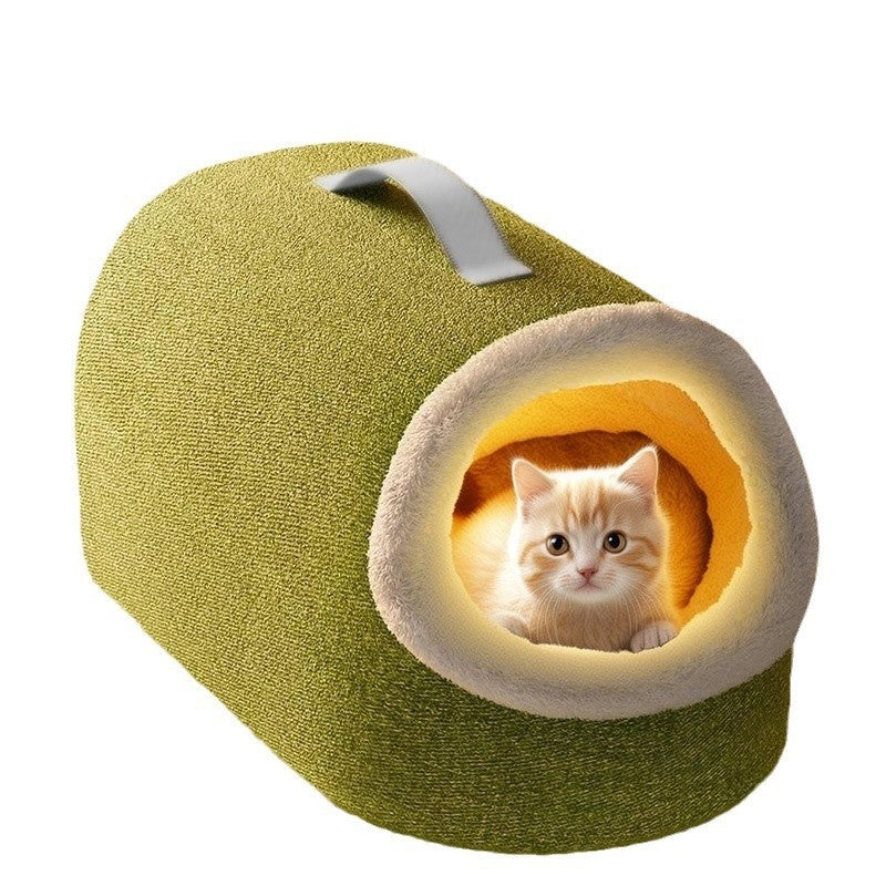 HKM-6335037 Cozy Plush Cat Nest with Long Tube Design in Matcha Green and Xinghe Gray