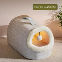 HKM-6335037 Cozy Plush Cat Nest with Long Tube Design in Matcha Green and Xinghe Gray
