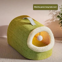 HKM-6335037 Cozy Plush Cat Nest with Long Tube Design in Matcha Green and Xinghe Gray