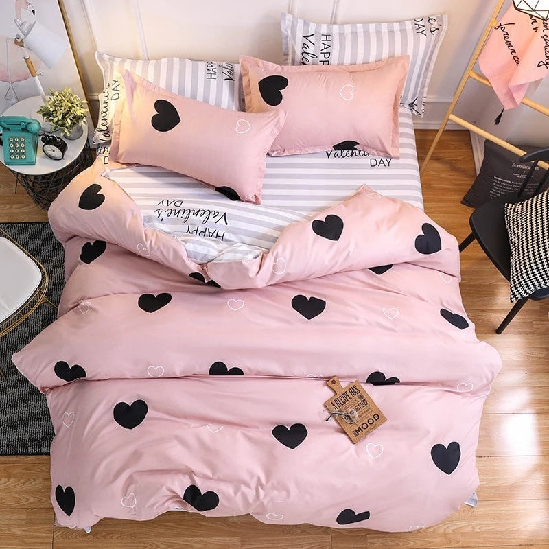 HKM-633555 Elegant 4-Piece Bed Linen Set for 1.5m & 2.2m Beds