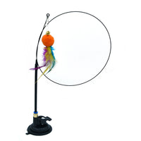 HKM-6335805 Multi-Head Replaceable Cat Teaser with Sucker - Steel Wire Pet Toy in Various Colors
