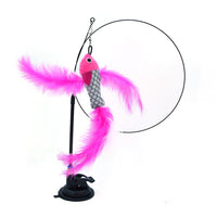 HKM-6335805 Multi-Head Replaceable Cat Teaser with Sucker - Steel Wire Pet Toy in Various Colors