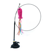 HKM-6335805 Multi-Head Replaceable Cat Teaser with Sucker - Steel Wire Pet Toy in Various Colors