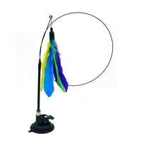 HKM-6335805 Multi-Head Replaceable Cat Teaser with Sucker - Steel Wire Pet Toy in Various Colors