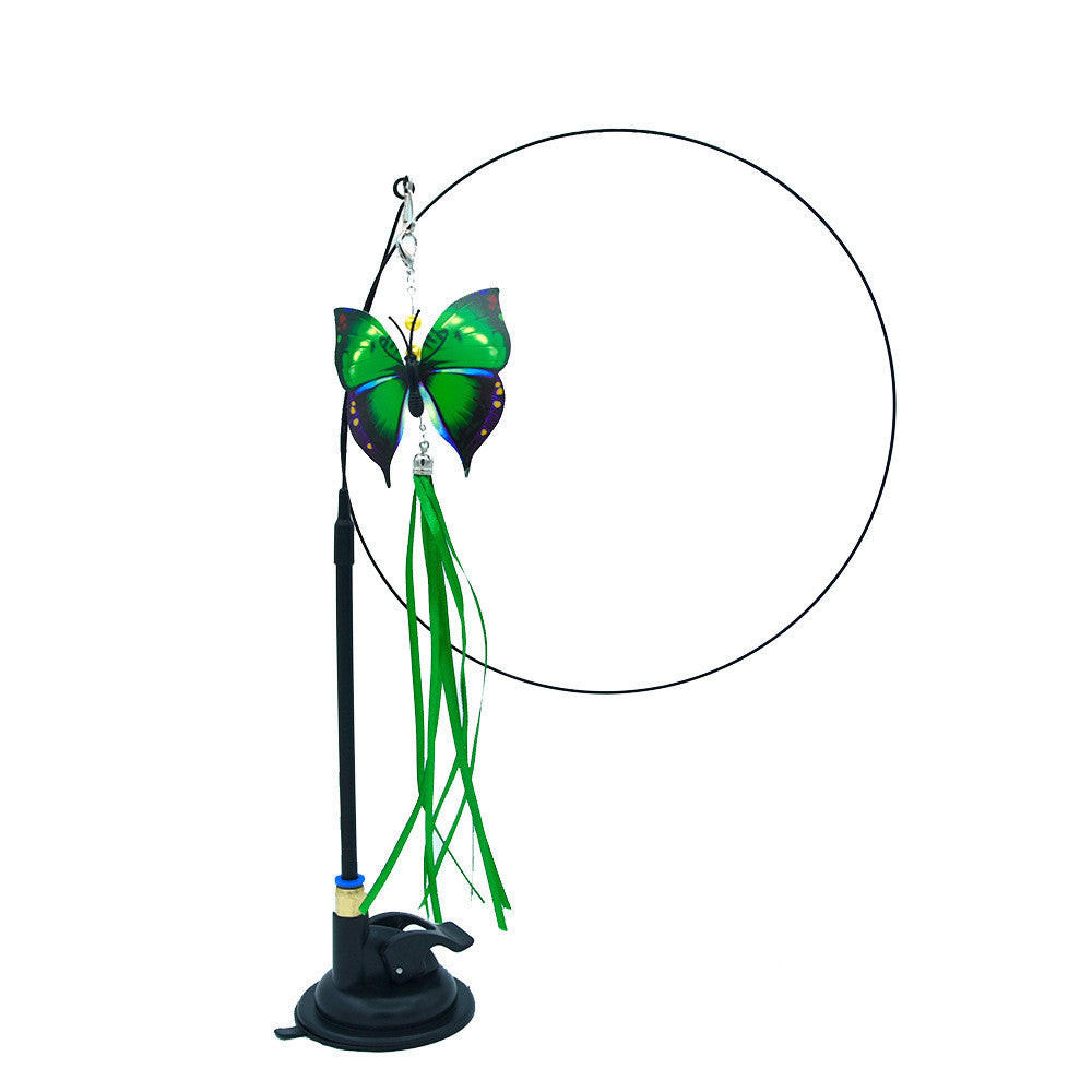 HKM-6335805 Multi-Head Replaceable Cat Teaser with Sucker - Steel Wire Pet Toy in Various Colors