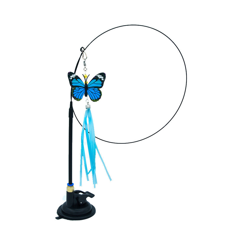 HKM-6335805 Multi-Head Replaceable Cat Teaser with Sucker - Steel Wire Pet Toy in Various Colors