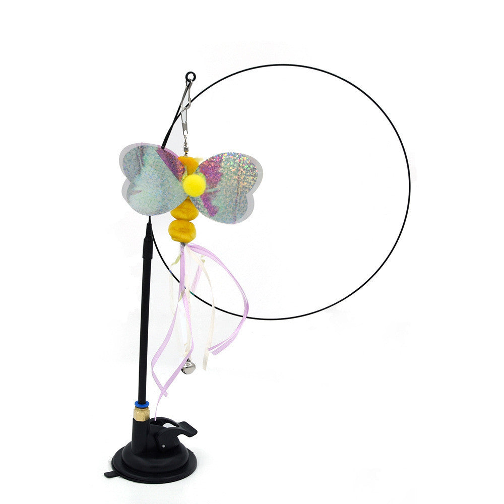 HKM-6335805 Multi-Head Replaceable Cat Teaser with Sucker - Steel Wire Pet Toy in Various Colors