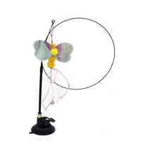 HKM-6335805 Multi-Head Replaceable Cat Teaser with Sucker - Steel Wire Pet Toy in Various Colors