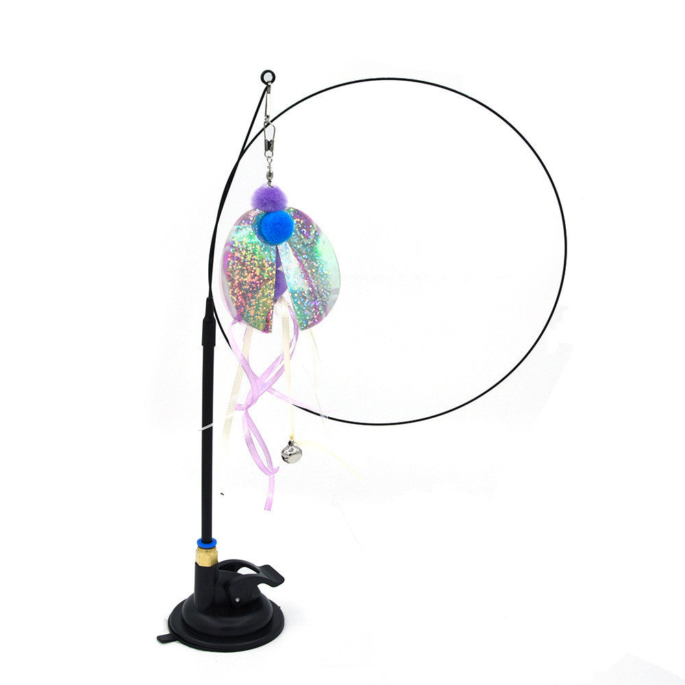 HKM-6335805 Multi-Head Replaceable Cat Teaser with Sucker - Steel Wire Pet Toy in Various Colors