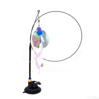 HKM-6335805 Multi-Head Replaceable Cat Teaser with Sucker - Steel Wire Pet Toy in Various Colors