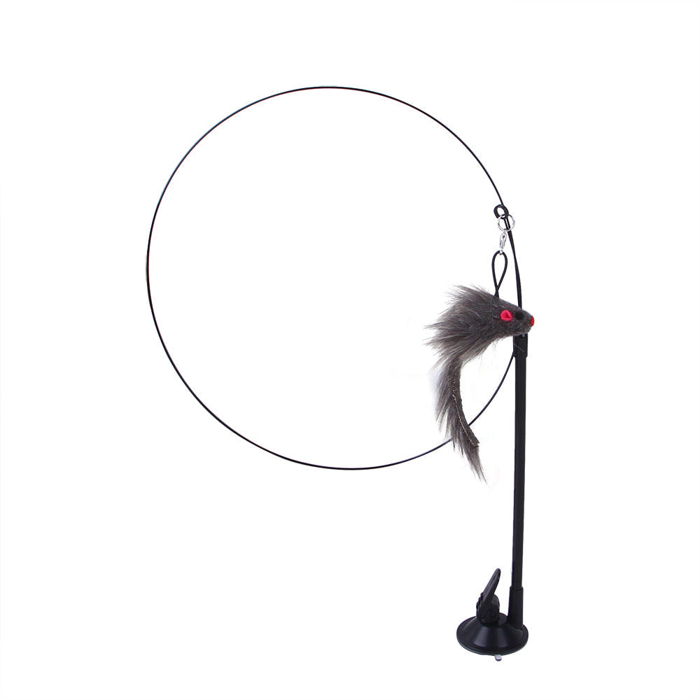 HKM-6335805 Multi-Head Replaceable Cat Teaser with Sucker - Steel Wire Pet Toy in Various Colors