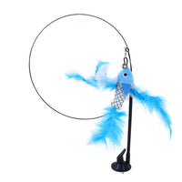 HKM-6335805 Multi-Head Replaceable Cat Teaser with Sucker - Steel Wire Pet Toy in Various Colors