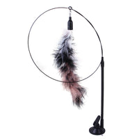 HKM-6335805 Multi-Head Replaceable Cat Teaser with Sucker - Steel Wire Pet Toy in Various Colors