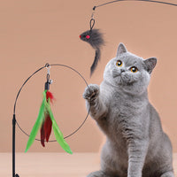 HKM-6335805 Multi-Head Replaceable Cat Teaser with Sucker - Steel Wire Pet Toy in Various Colors