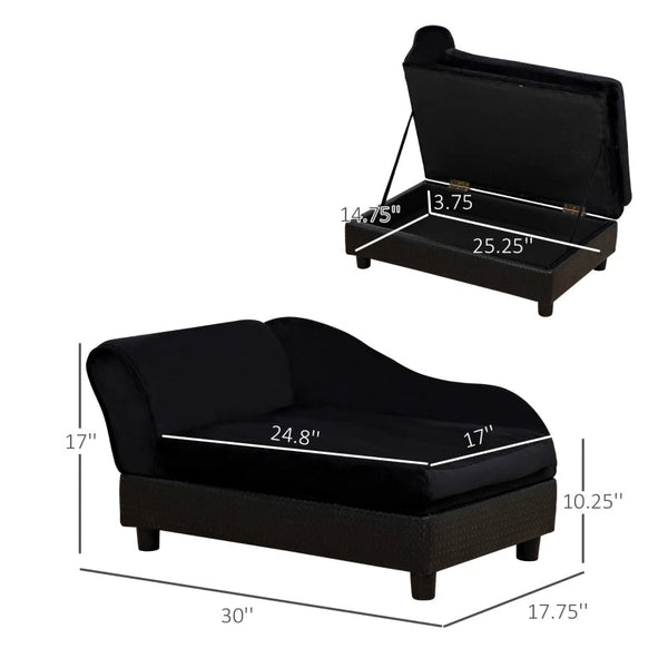 HKM-6336445 Pet Sofa Bed with Hidden Storage for Cats and Small Dogs - Modern Design in Black