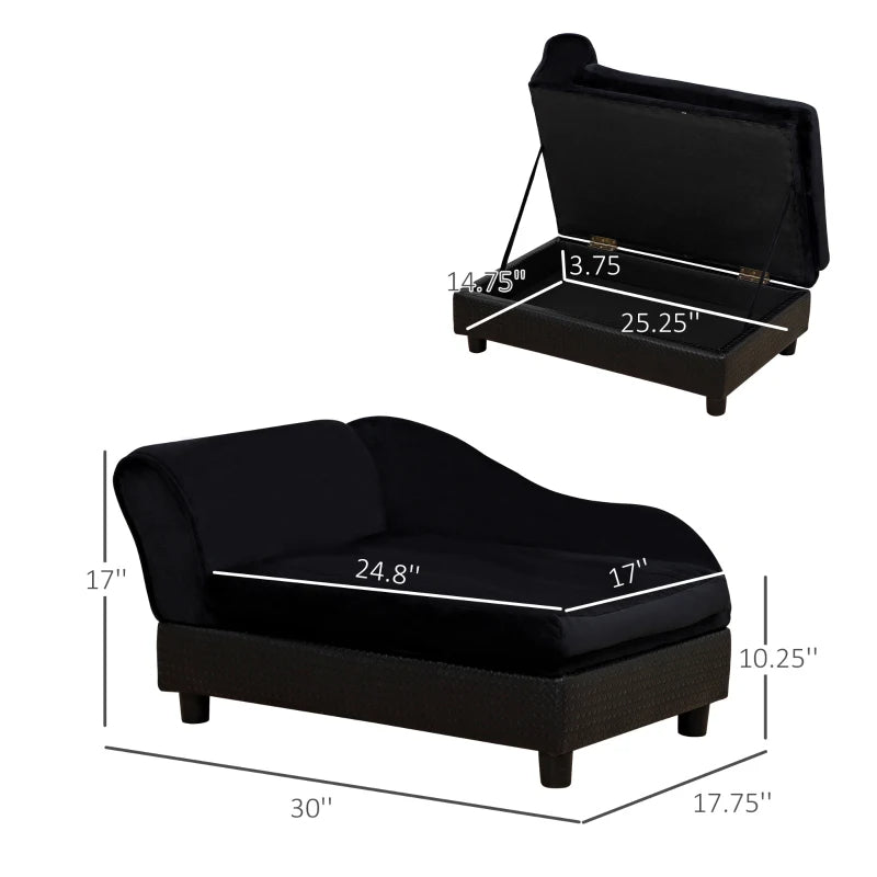 HKM-6336445 Pet Sofa Bed with Hidden Storage for Cats and Small Dogs - Modern Design in Black