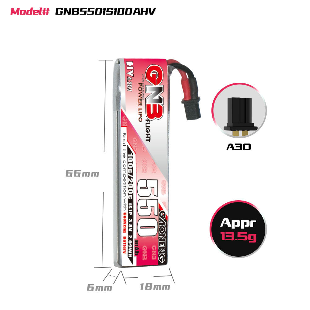 HKM-633811 High Energy 550mAh 1S 3.8V HV Lithium Battery with A30 Plug for Remote Control FPV UAV
