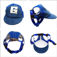 HKM-6339133 Cute Sun Hat for Dogs - Stylish Blue & Brown Adjustable Sizes S to L