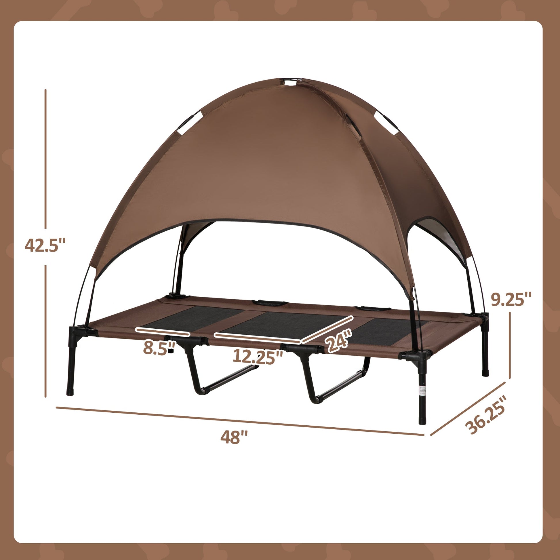 HKM-6339389 Elevated Portable Dog Cot Bed with Canopy Shade and Cooling Features, Coffee 48" x 36"