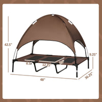 HKM-6339389 Elevated Portable Dog Cot Bed with Canopy Shade and Cooling Features, Coffee 48" x 36"