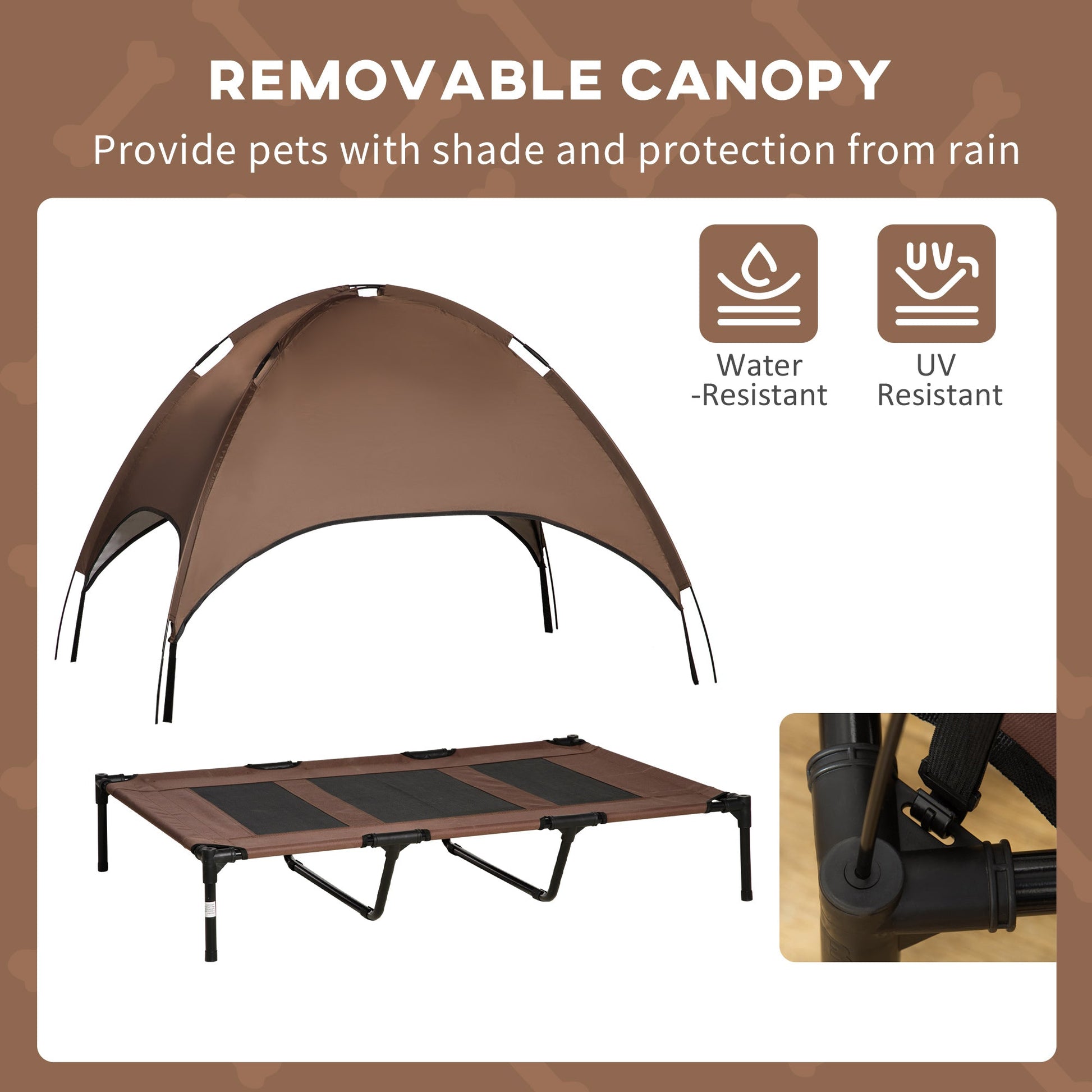 HKM-6339389 Elevated Portable Dog Cot Bed with Canopy Shade and Cooling Features, Coffee 48" x 36"