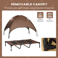 HKM-6339389 Elevated Portable Dog Cot Bed with Canopy Shade and Cooling Features, Coffee 48" x 36"