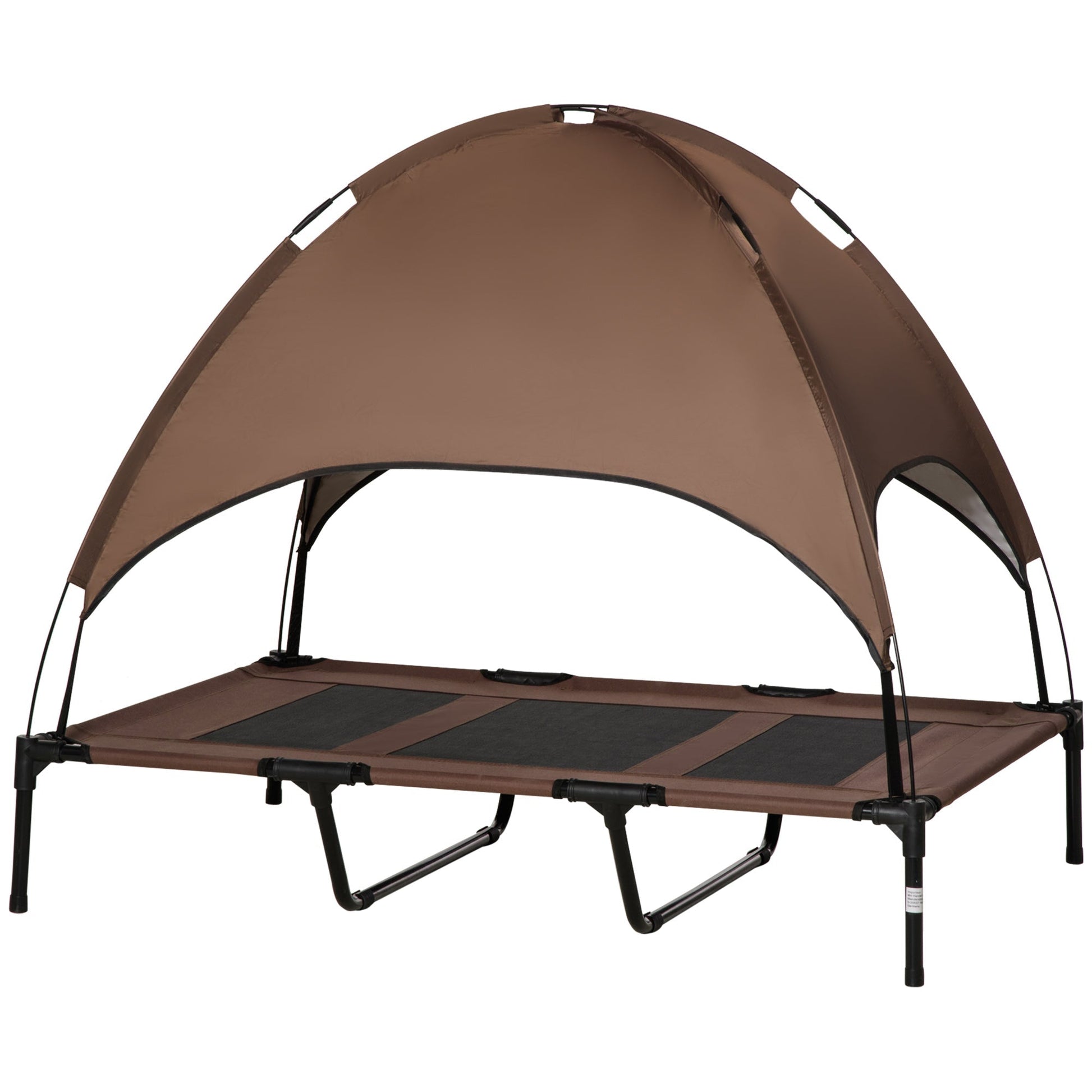 HKM-6339389 Elevated Portable Dog Cot Bed with Canopy Shade and Cooling Features, Coffee 48" x 36"