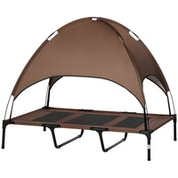 HKM-6339389 Elevated Portable Dog Cot Bed with Canopy Shade and Cooling Features, Coffee 48" x 36"