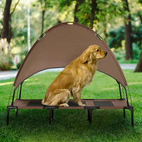 HKM-6339389 Elevated Portable Dog Cot Bed with Canopy Shade and Cooling Features, Coffee 48" x 36"